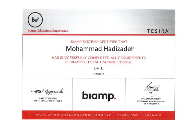Biamp Tesira certificate