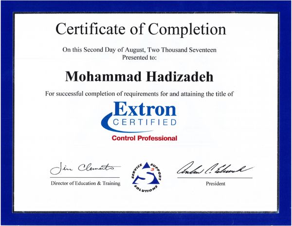 Extron Control Professional certificate