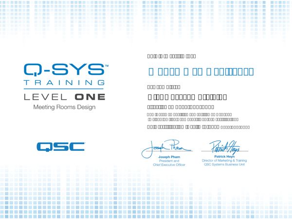 Q-SYS Level 1 certificate