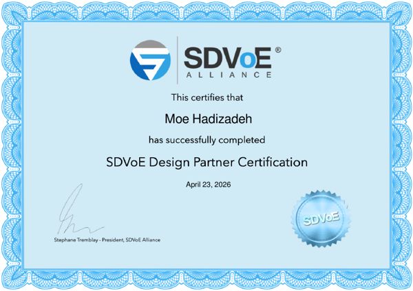 SDVoE Design Partner certificate